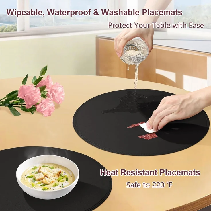 ABC Sechsteiliges Set robuste runde Esstischbezüge, Leder, wasserdicht, rutschfest, abwaschbar, ölbeständig, kratzfest, für Küche und Esszimmer, schwarz – Bild 5