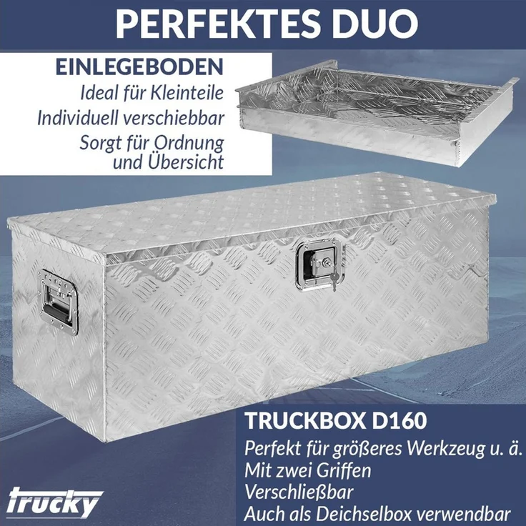 Trucky Anhänger-Deichselbox Set Truckbox D160 + Einhängefach Werkzeugbox Werkzeugkiste Anhängerbox – Bild 3