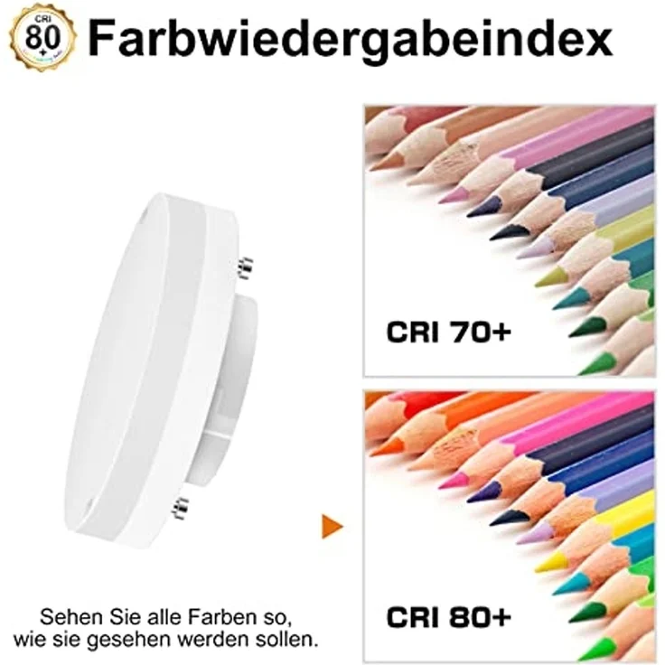 LVWIT GX53 LED Lampe 5W Warmweiß, GX53 Leuchtmittel Nicht Dimmbar, Kein Flimmern, Ersatz 40W Glühbirne, 470Lumen, 3000K, 110 Grad, CRI> 80, Einbaustrahler GX53 für Schrankleuchten, 4er Pack – Bild 3