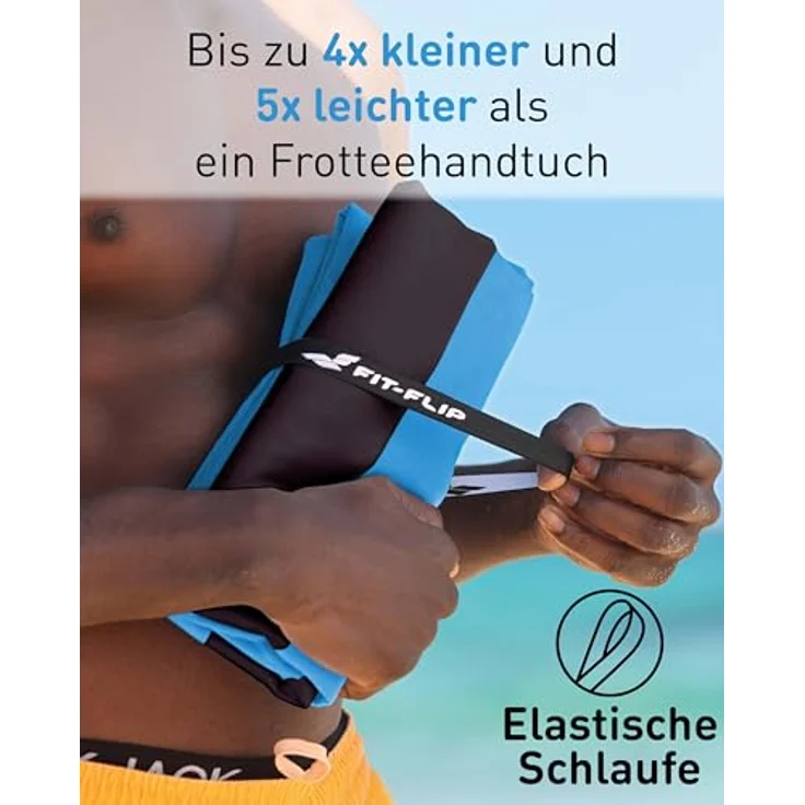 Fit-Flip XXL Strandtuch Mikrofaser, 100% recyceltes, leicht und schnelltrocknend, blau-dunkelgrau gestreift, 160x90cm – Bild 5