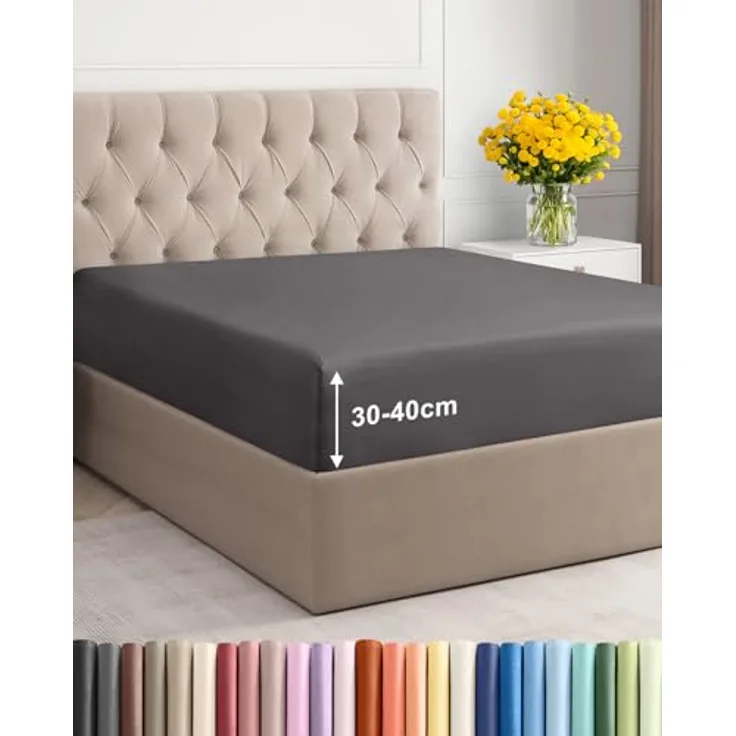 Spannbettlaken 120x190 cm Dunkelgrau - 40cm (16") Tiefe Tasche - Premium Mikrofaser Spannbetttuch - Weich und Knitterfrei - Atmungsaktiv, Hypoallergen und Oeko-TEX Standard 100 Zertifiziert