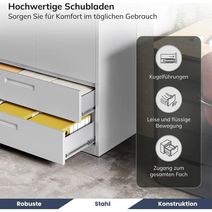 Metallschrank mit Doppel-Schublade RUEL - 195x90x40cm Grau | Büroschrank Aktenschrank Stahlschrank Fachbodenschrank Werkstattschrank – Bild 4