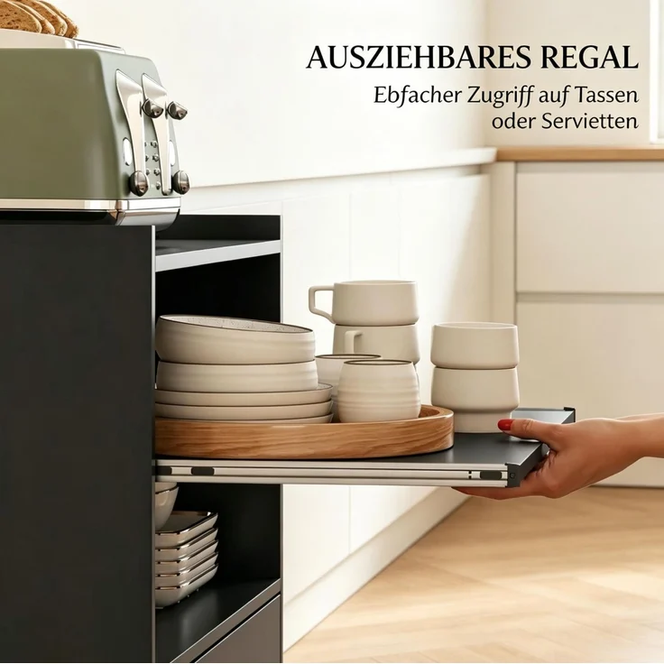 Mikrowellen-Küchenwagen aus MDF mit Rollen, Schublade und Schrank, 59x40x92 cm, Schwarz – Bild 6