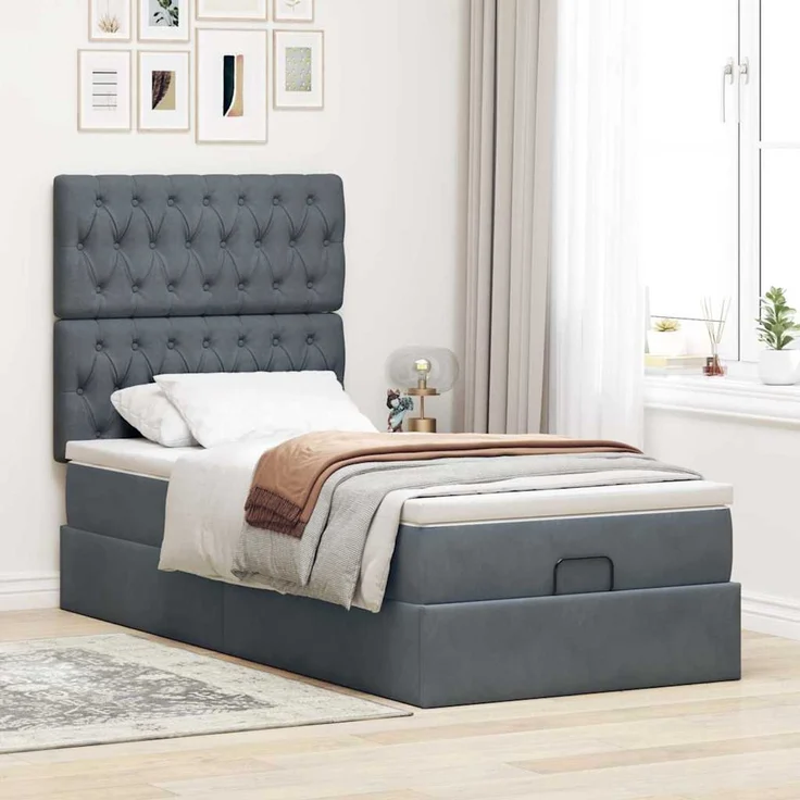 vidaXL Ottoman-Bett mit Matratzen Dunkelgrau 100x200 cm Samt 3313524 – Bild 3