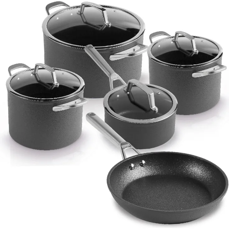 NINJA Topf-Set Ninja ZEROSTICK Premium 5-teiliges Topf- und Pfannen-Set C35005DE, Aluminium (Set, 5-tlg, Je 1 Kochtopf Ø 18,20,24 cm, 1 Stieltopf Ø 16 cm, 1 Bratpfanne Ø 24cm), Premium Kollektion, ZEROSTICK Technologie, garen ohne Fett