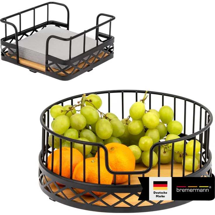 bremermann Obstkorb 2er Set mit Serviettenhalter, Metall, schwarz
