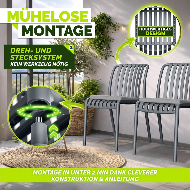tillvex® Gartenstühle 4er Set Stapelbar Wetterfest | Outdoor Stühle bis 120kg belastbar | Gartenstühle Outdoor | Terrassenstuhl Gartenmöbel Balkon Garten Terrasse – Bild 9