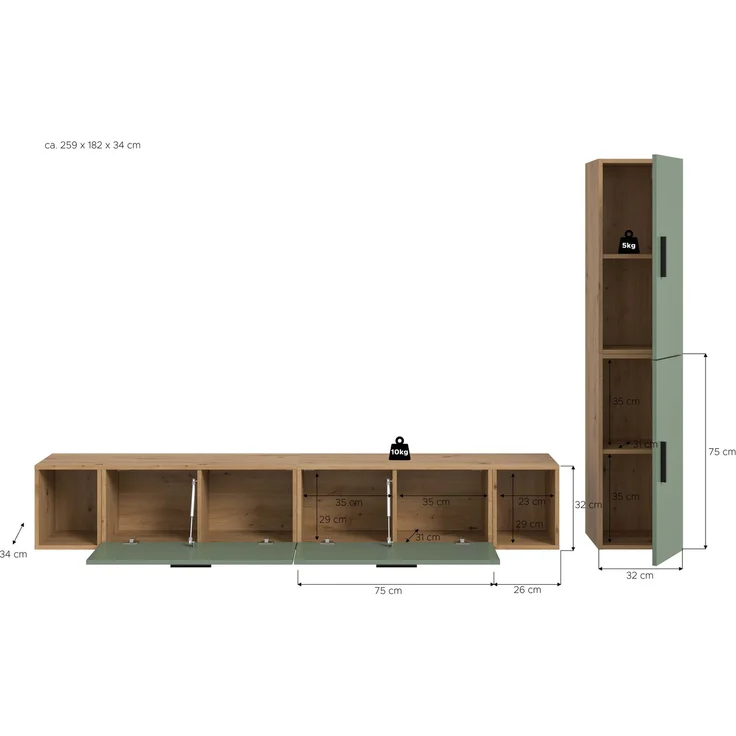 The One Wohnkombination in Smoke Green Nachbildung – Bild 4
