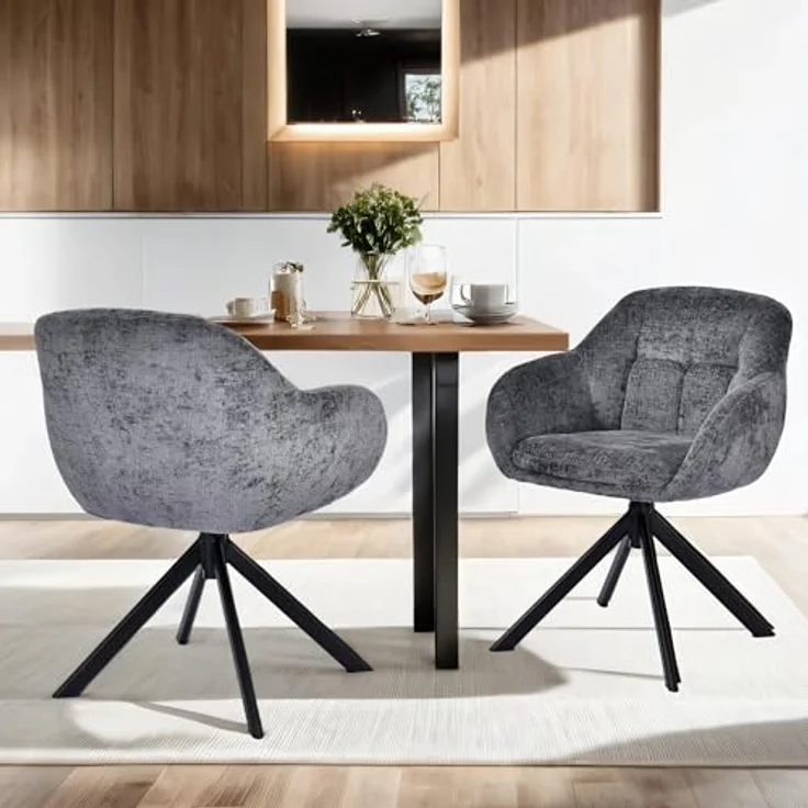 Duhome Loungesessel, Armlehnstuhl aus Chenille-Stoff, Schminktisch Stuhl 360° drehbar – Bild 3