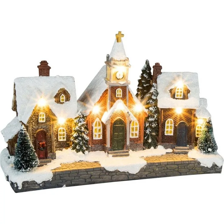 Spetebo Weihnachtsstadt LED Weihnachtsstadt Szene 26 cm - 9 LED, Weihnachtszene mit 9 warmweißen LED - Dorf Weihnachten Advent Deko