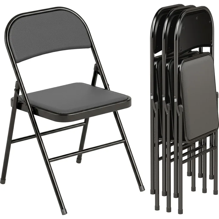 Rayofly-4er-Set Klappstühle, tragbare Bürostühle, Metallbeine, Kunstleder, für Büro & Wartezimmer, H 78 cm x T 45 cm x B 46 cm, Schwarz