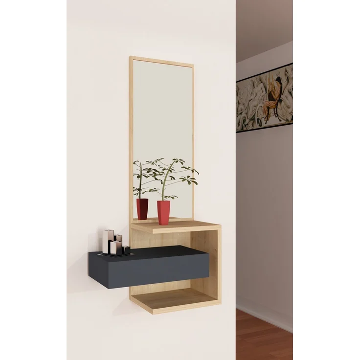 Skye Decor 'Stella' Garderobe, Eiche / Anthrazit, 49,1 x 90 x 31,3 cm – Bild 1