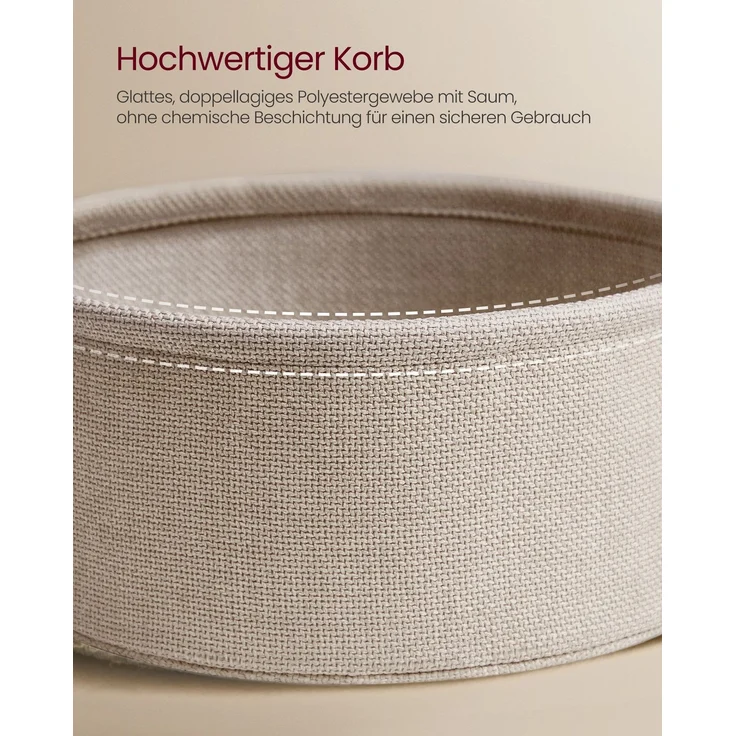 VASAGLE Beistelltisch mit Korb aus Stoff, Holzspanplatte, Ø 45x50 cm, Mattweiß / Kamelbraun, mit Ladestation – Bild 4