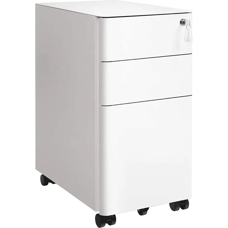 Songmics Rollcontainer abschließbar, Stahl Weiß, 30 x 46 x 59,2 cm