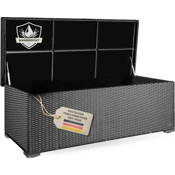 RS Trade 'Sienna' XL Kissenbox mit Doppel-Hubautomatik und Innenverkleidung, ca. 650 Liter, Polyrattan grau-silber, 60 x 73 x 155 cm