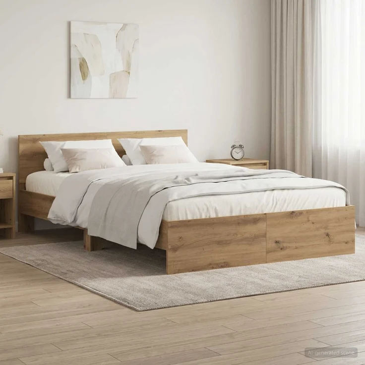 vidaXL Bettgestell mit Kopfteil Artisan-Eiche 140 x 200 cm 3445775 – Bild 1