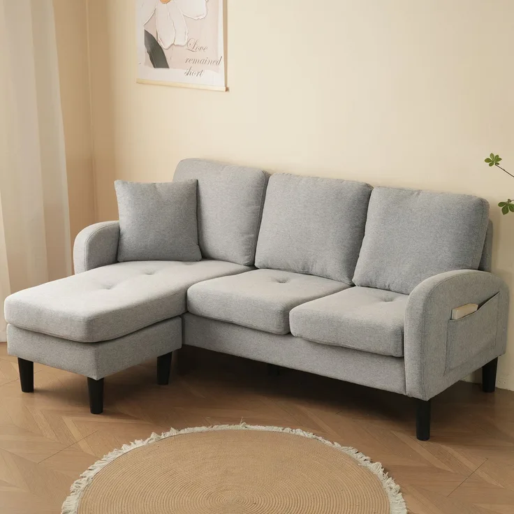 EINHOM L-förmiges Ecksofa mit Chaiselongue – 3-Sitzer Sofa, 166 x 118 x 77 cm, Atmungsaktiver Baumwoll-Leinenstoff, Kunststoffbeine, Modulares Design, Ideal für Wohnzimmer, Apartments und Büros