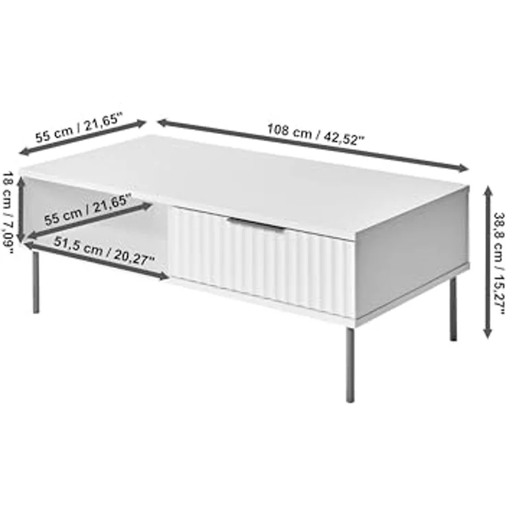Jahnke Carve Coffee SK Couchtisch, Engineered Wood, Weiss/Goldfarben, One Size – Bild 3
