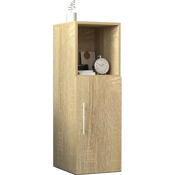 VCM Nachttisch Narila, Beistelltisch mit Drehtür und Holzstruktur-Nachbildung, H. 90 x B. 30 x T. 35 cm