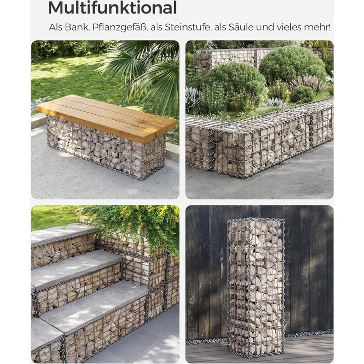 SONGMICS Gabionenkorb, verzinkt, Metall silber, 100 x 30 x 30 cm – Bild 8