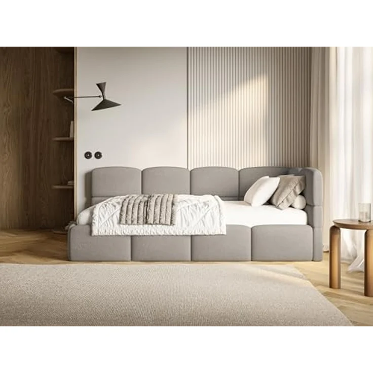 Selsey 'Cloudy' Jugendbett 120 cm, Bettkasten, Chenille, Kopfteil rechts, Hellbraun – Bild 2