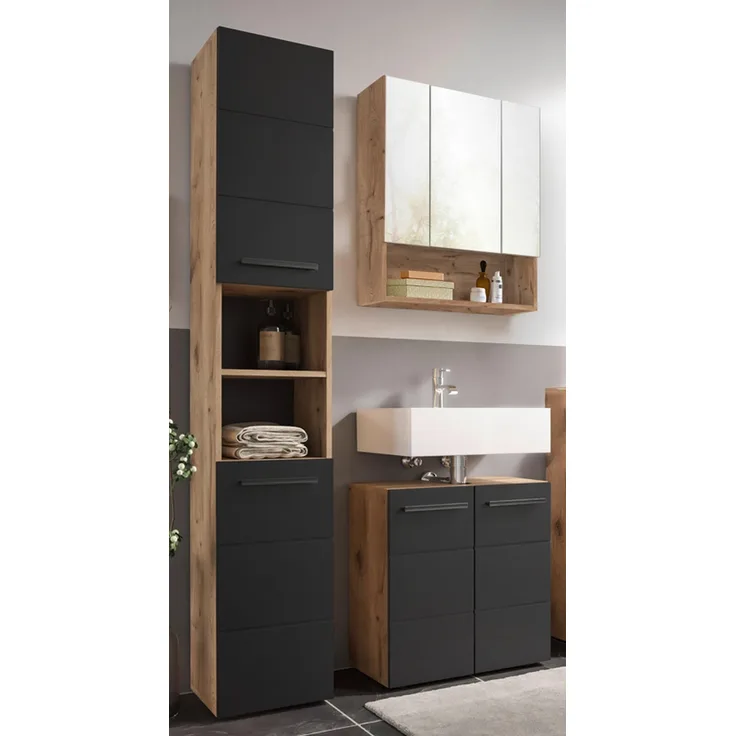 Badezimmer-Set >Vista< (3-tlg.) in Viking Oak / Schwarz - 120x190x31 (BxHxT)