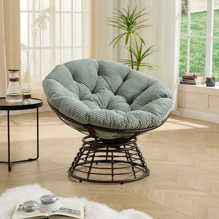 LVHOM Papasansessel 360° drehbar, Relaxsessel in Rattan-Optik mit extra dickem Polster, stabiler Körbsessel bis 130kg, wetterfester Loungesessel für Indoor & Outdoor