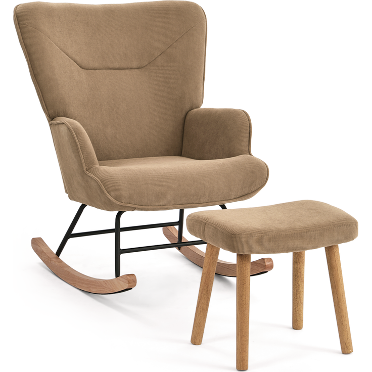 GOEURVANT 5006 Schaukelstuhl mit Hocker (Relaxsessel, Ohrensessel), Feincord - Camel – Bild 2