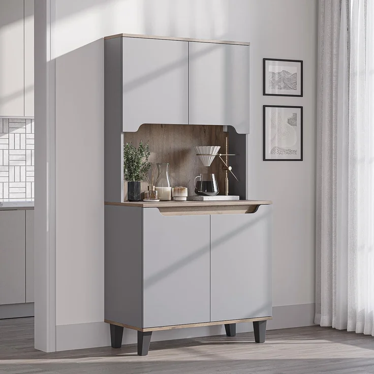 Roomart Küchenbuffet DEFNE mit Nische Kaffeebar Mikrowellenschrank Vorratsschrank, 5 Farben Offene Nische für Kaffeemaschine, 4 Türfächer – Bild 3