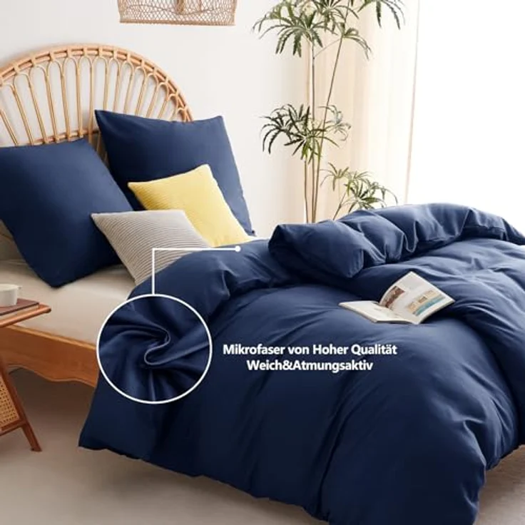 WAVVE Bettwäsche 135x200 4teilig Blau - Bettbezüge 135x200 2er Set mit Kissenbezüge 80x80 cm, Bettwäsche-Sets 135x200 cm aus Mikrofaser mit Reißverschluss Weich, Dunkelblau – Bild 4