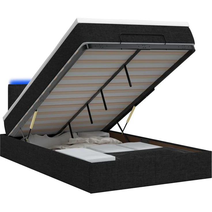 vidaXL Ottoman-Bett mit Matratze und LED Schwarz 120 x 190 cm Stoff 3457974 – Bild 2