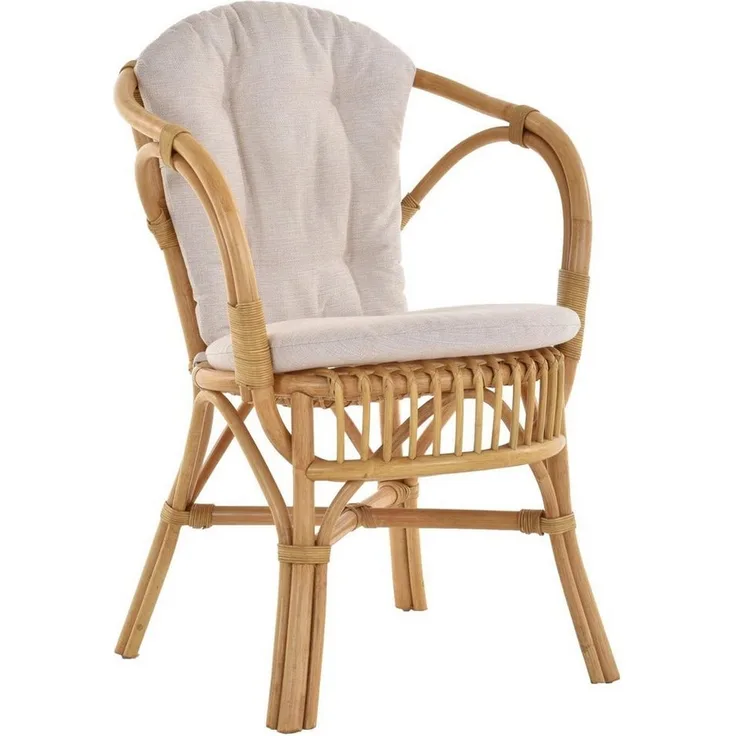 Krines Home Relaxsessel Klassischer Flecht-Sessel im skandinavischem Stil/Korbstuhl mit Kissen, aus Natur-Rattan