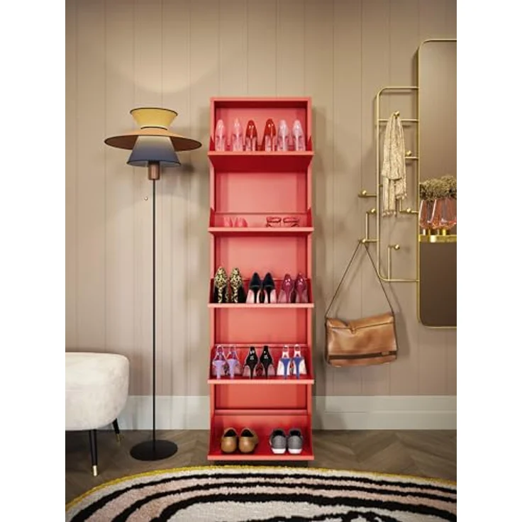 Kare Design Schuhschrank Caruso, Rot, Metall, mit 5 Klappen, Schuhablage für 6 Paar Schuhe, schmal, platzsparend, hoch, Schuhregal, Eingangsbereich, 173 x 50 x 15 cm – Bild 4