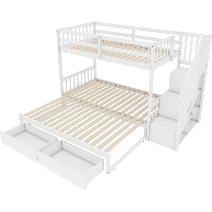Merax Etagenbett Kinderbett 90x200cm mit umwandelbarem Unterbett 90x200/180x200cm, Weiß – Bild 8