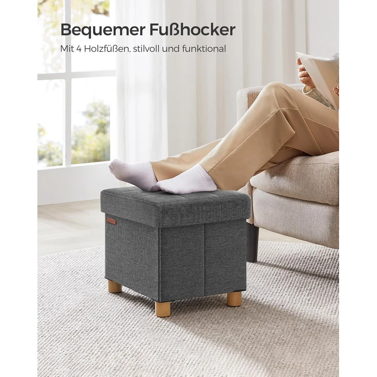 Songmics Sitzbank mit Stauraum, Schuhbank, klappbare Sitztruhe, Aufbewahrungsbox, Fußbank, 32 x 40 x 33,5 cm, für Wohnzimmer, Schlafzimmer, dunkelgrau LSF012G11 – Bild 6