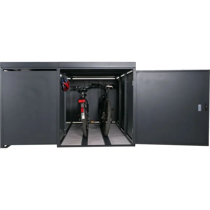 Mendler 3er-Mülltonnenverkleidung / 2er-Fahrradgarage mit Pflanzkasten HWC-N79, abschließbar, Metall anthrazit, 130x193x208 cm – Bild 7
