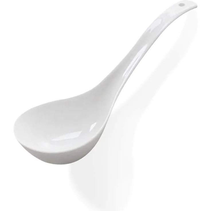 Kslong Porzellanlöffel aus feinem Porzellan, sehr robust, tiefer Porzellanlöffel, Besteck, asiatische Suppenlöffel, 23,9 cm lang, 7,6 cm breit