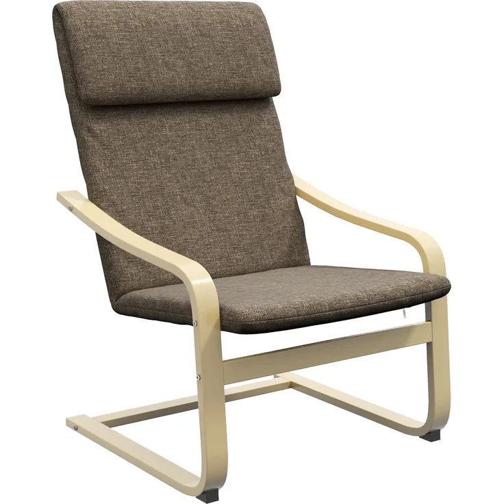 Sessel mit Kopfstütze und Armlehnen, Bezug in Leinenoptik, Holzgestell, Braun + Natur--Braun--98x79x65cm--YOUDENOVA