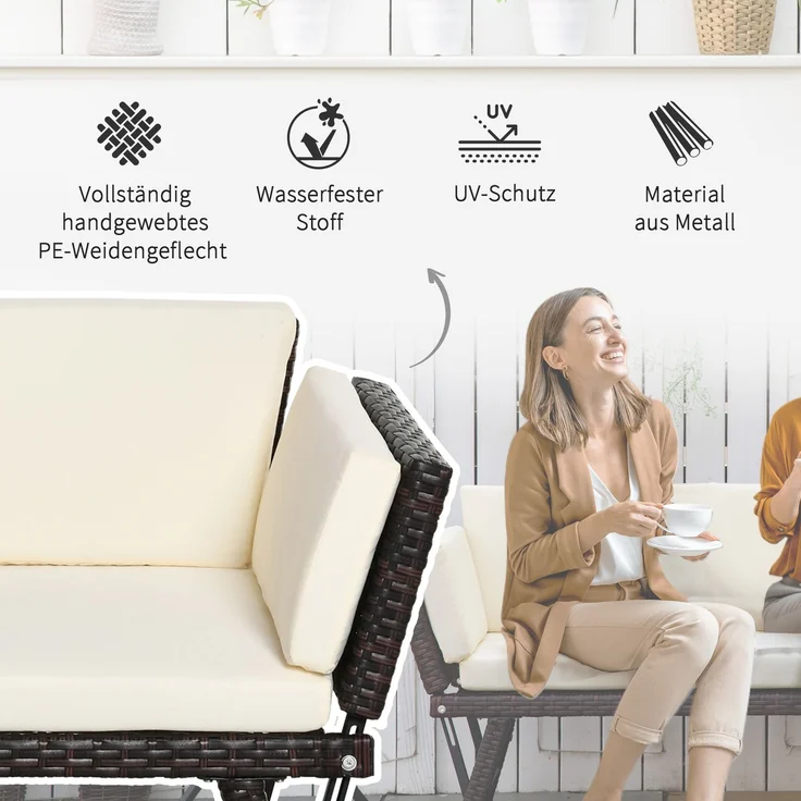 Polyrattan Gartensofa 2 Sitzer Gartenmöbel Loungesofa Gartenbank Gartenliege klappbar Armlehnen Stahl Braun 129 x 63 x 67 cm--Braun--129x63x67cm--YOUDENOVA – Bild 7
