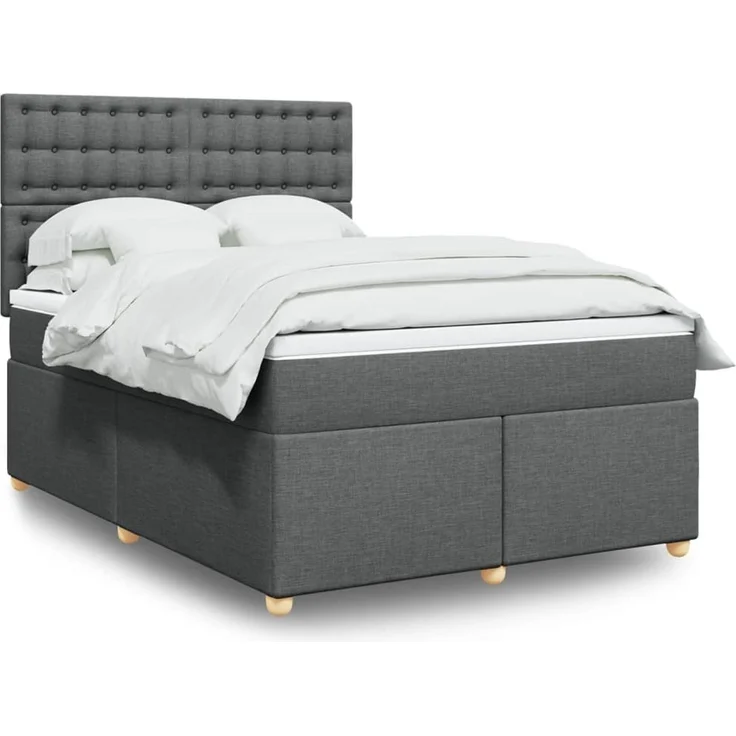 vidaXL Boxspringbett mit Matratze Dunkelgrau 160x200 cm Stoff 3293646 – Bild 1