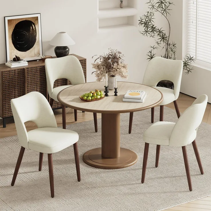 MALOL Esszimmerstühle 4er Set, Moderne Esszimmer Stühle, Ergonomisch Gepolsterte Küchenstühle mit Vertikal Gestreifter Rillenlehne, Polsterstühl für Esstisch Wohnzimmer Café Restaurant, Beige