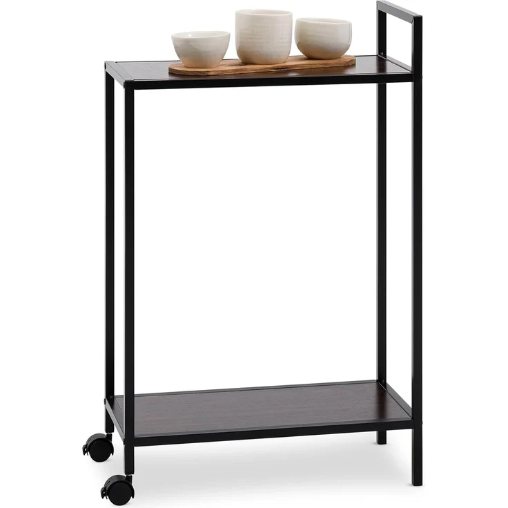 IDIMEX Servierwagen RIVO, Barwagen mit Rollen und 2 Ablagen, Beistellwagen modern Metall schwarz – Bild 1