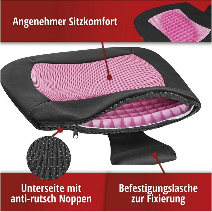 WALSER Reisekissen Sitzkissen Cool Touch schwarz-pink, 1 Stück, 1-tlg. – Bild 2