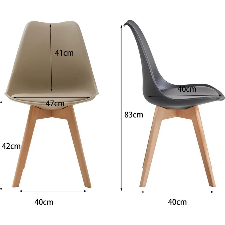 Esszimmerstuhl 8erSet Massivholzbeine 8 Stühle Schwarz+beige – Bild 3