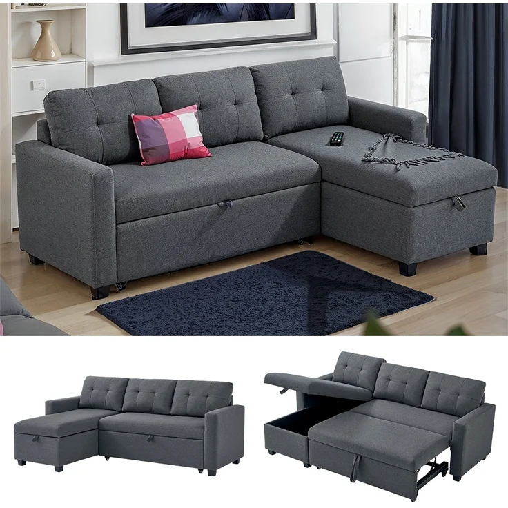 Sofa L Form Campina Grau 226 x 163 cm mit Schlaffunktion Vitalispa – Bild 2