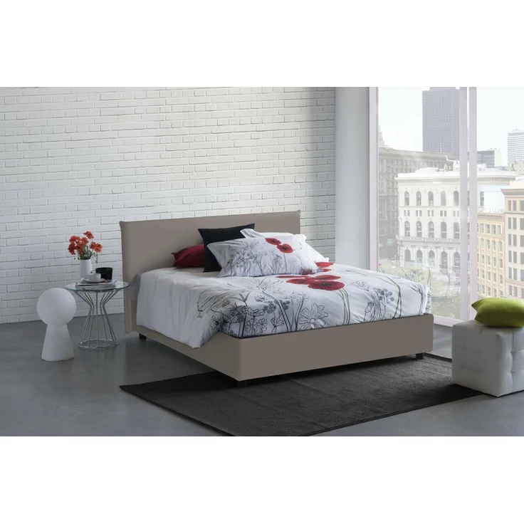 Talamo Italia - Doppelbett Bonaria, Bettkasten mit Kunstlederbezug, 100 % Made in Italy, Öffnung vorne, inklusive Matratze 160x200 cm, Taupe