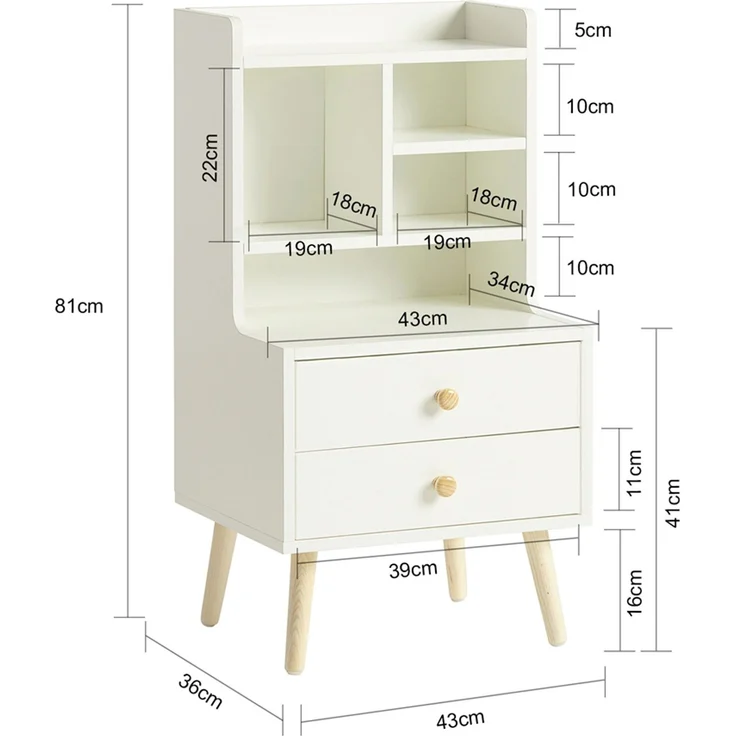 SoBuy FBT100-W Nachttisch, MDF, Melamin, Weiß, 43 x 81 x 36 cm – Bild 3