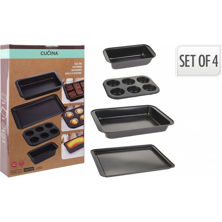 Koopman Backform Backform-Set Backblech Muffinform Schwarz Kuchenform 4tlg, (4-tlg), Metall, Backutensilien, Schwarz, Kochutensilien, Robust – Bild 2