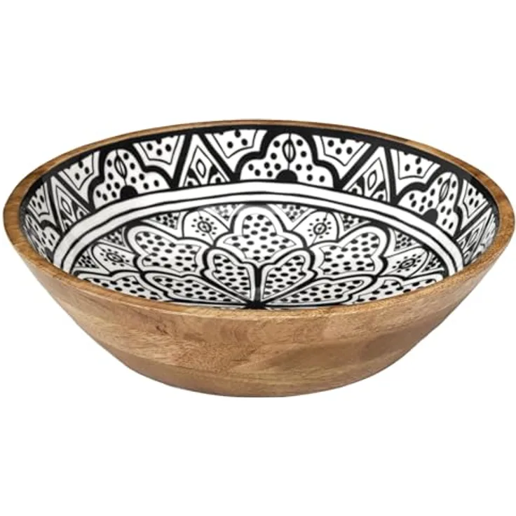 HOME DECO FACTORY, KA0568, Black Dune Mango Wood Salad Bowl, modern and elegant Design, ideal for Salads, Fruits and Decorations, Easy to Maintain, Diameter 28 cm, Brown, White, Black Color