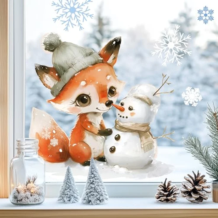 Sunnywall Fensterdekoration Kinderzimmer Fensterbild Winter Fuchs, wiederverwendbar, statisch haftend, beidseitiger Druck – Bild 2
